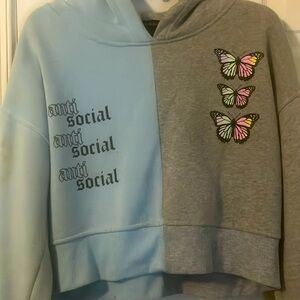 Cropped half n half hoodie